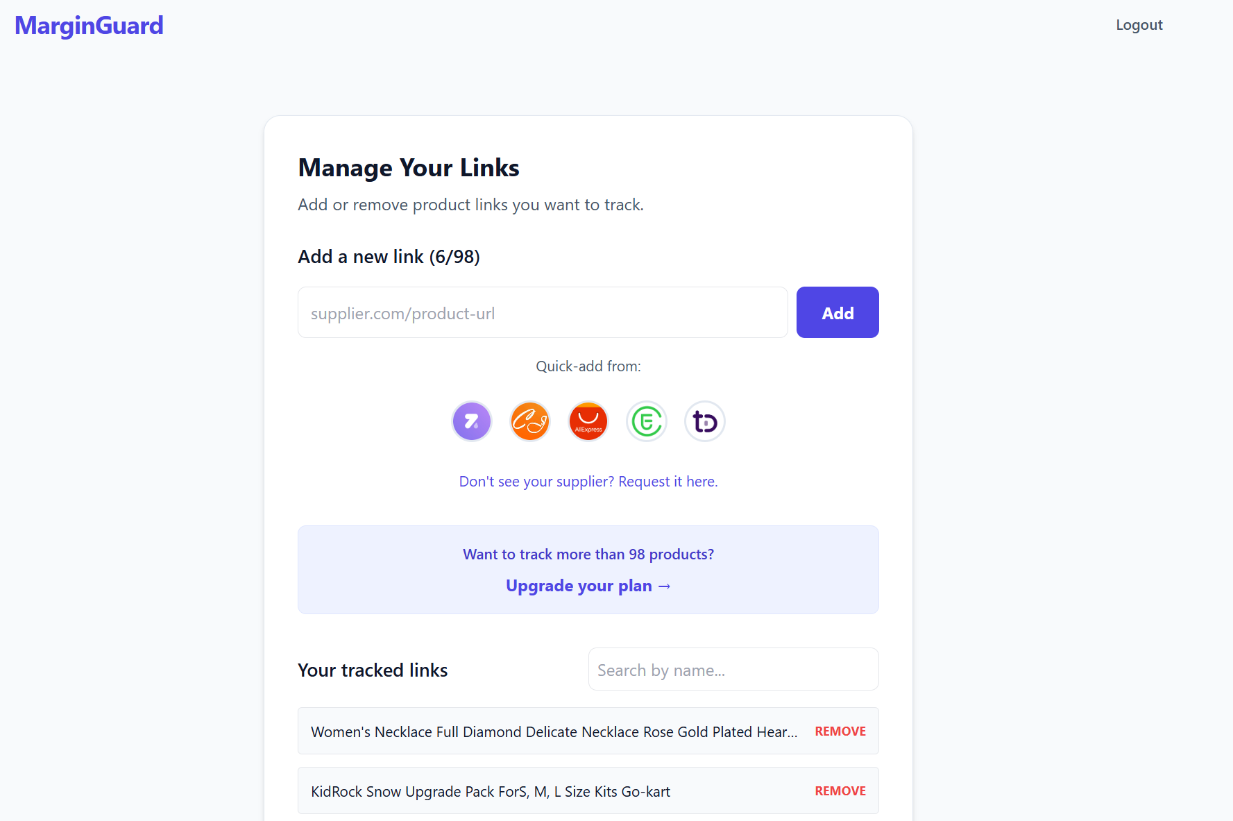 The MarginGuard dashboard