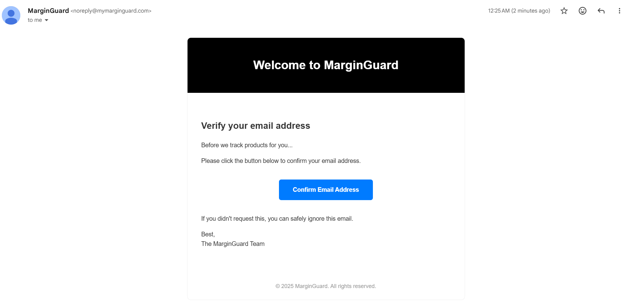 Example email from MarginGuard